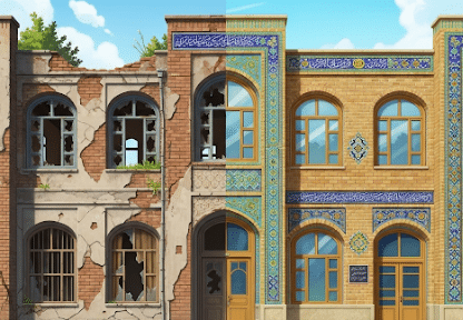 دانلود ppt پاورپوینت مرمت مدرسه عمادیه گرگان کمیاب و عالی